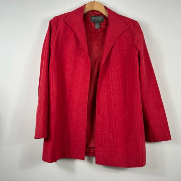 Lafayette New York148 Red Cotton Blend Open Front Boxy Short Pocket Jacket Size4 - Picture 4 of 9